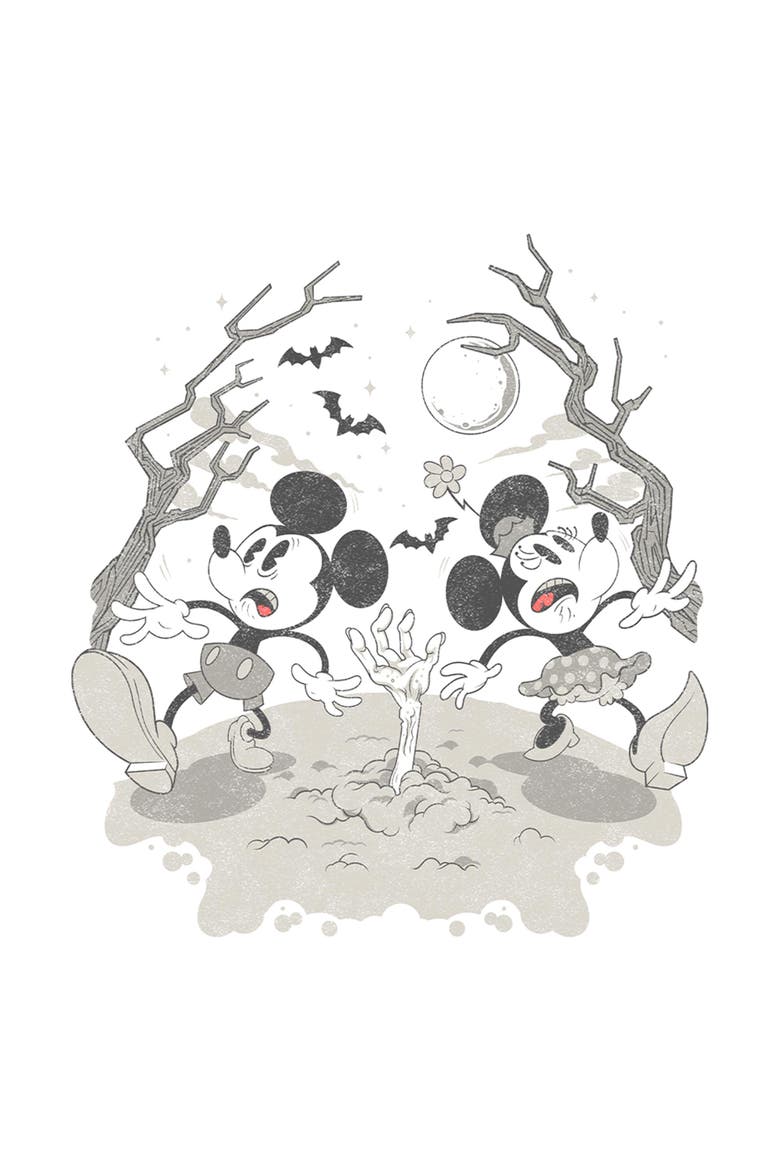 Womens Mickey & Friends Distressed Zombie Adventure T Shirt, Alternate, color, White