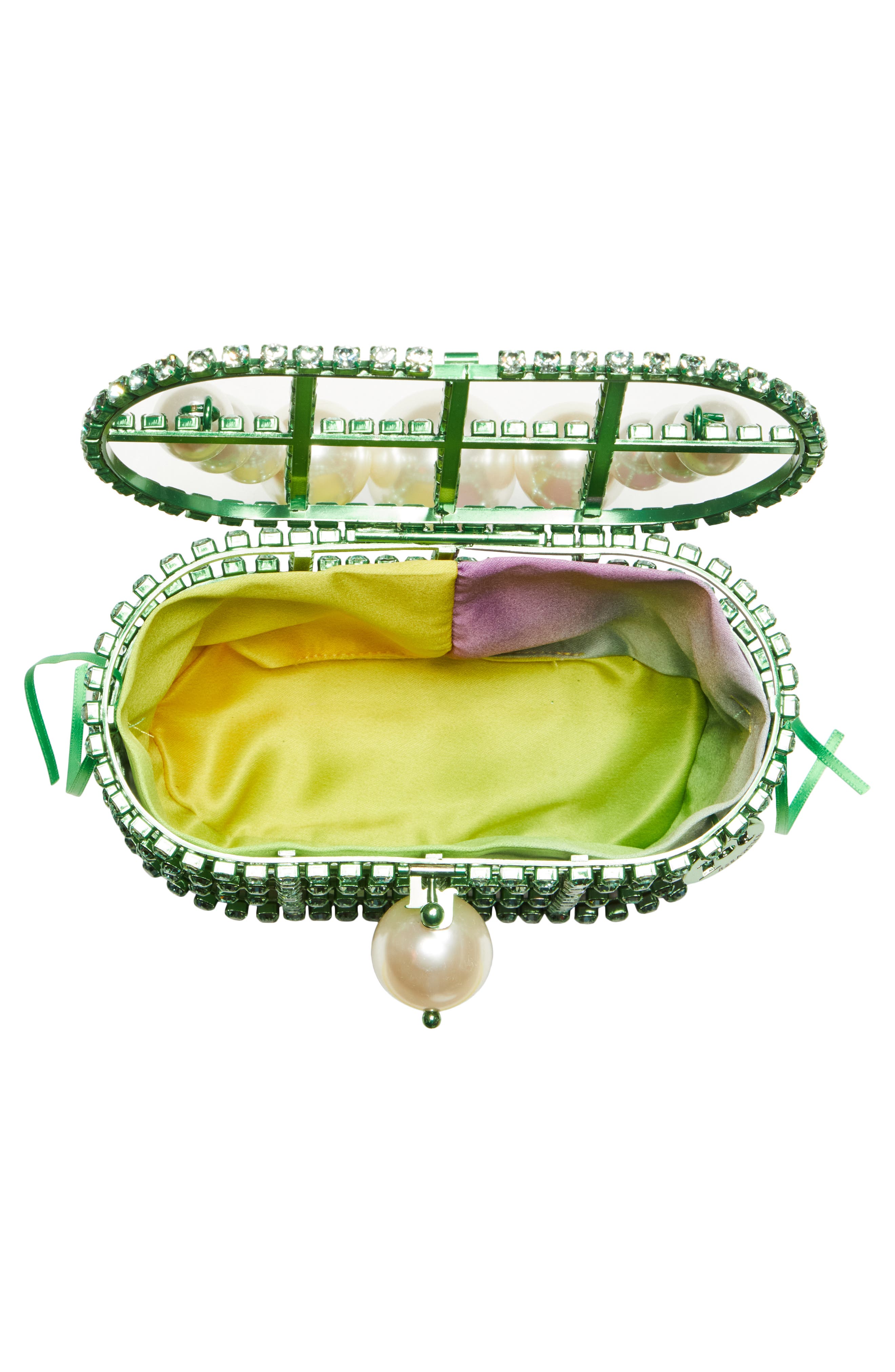 Rosantica Holli Crystal & Imitation Pearl Satin Handbag, Alternate, color, 