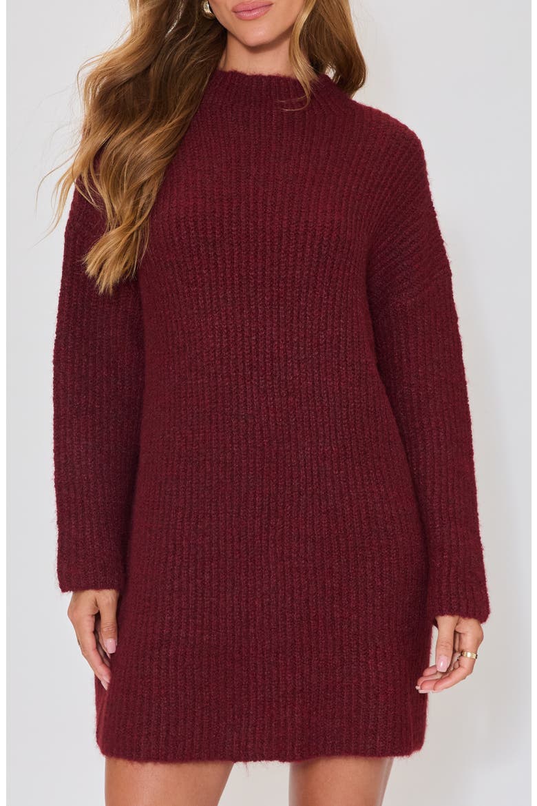 About Town Long Sleeve Rib Sweater Dress, Alternate, color, BURGUNDY