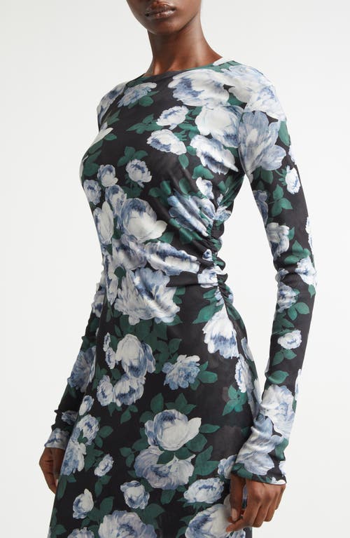 Stella Mccartney Bunch Of Roses Long Sleeve Mesh Maxi Dress In Green