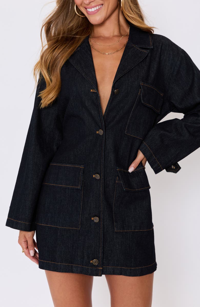 VICI Collection Canyon Long Sleeve Denim Minidress, Alternate, color, Dark Denim