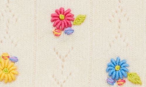Yanyan Daisy Embroidered Pointelle Lambswool Bonnet In Chalk