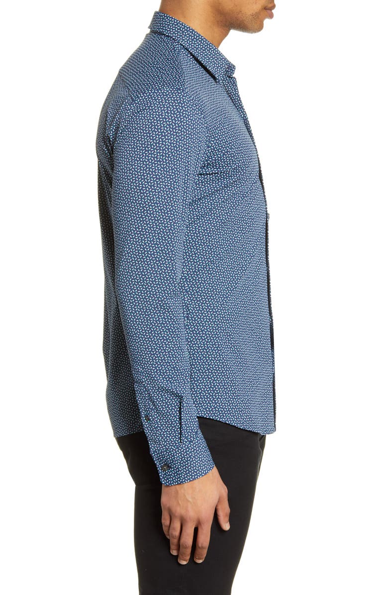 BOSS Robbie Slim Fit Micro Geo Print Button-Up Performance Shirt, Alternate, color,