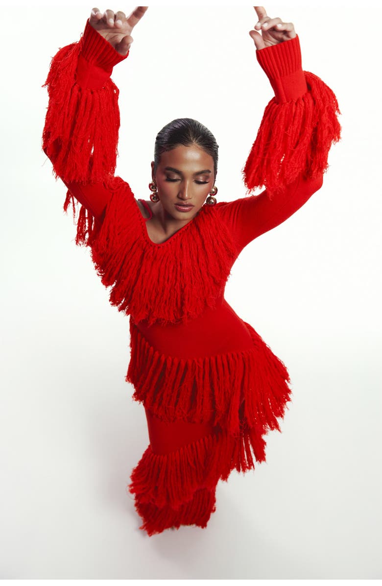 OFUURE Igho Sequin Fringe Maxi Dress, Alternate, color, Red
