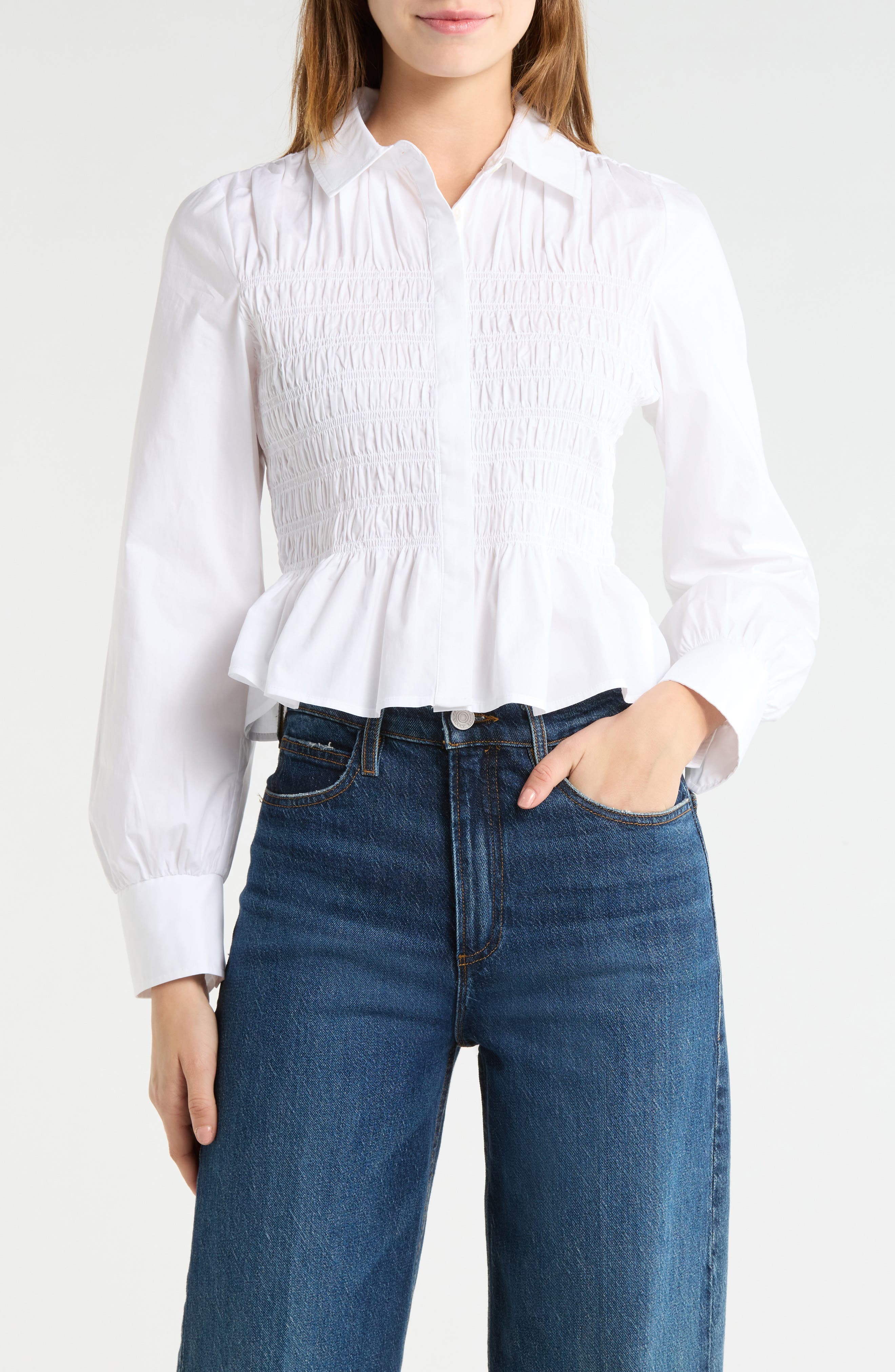 Bradshaw Smock Bodice Cotton Button-Up Shirt