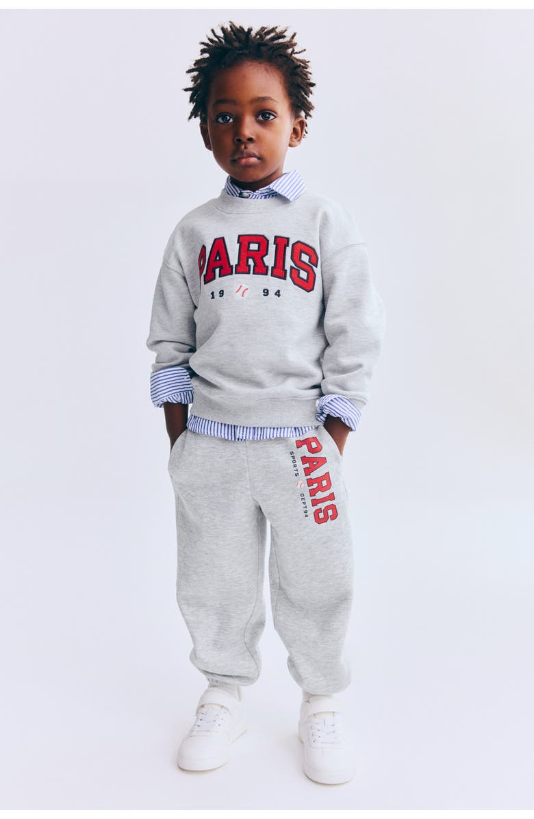 H&M Embroidery-detail Joggers, Main, color, Light Gray Melange/Paris
