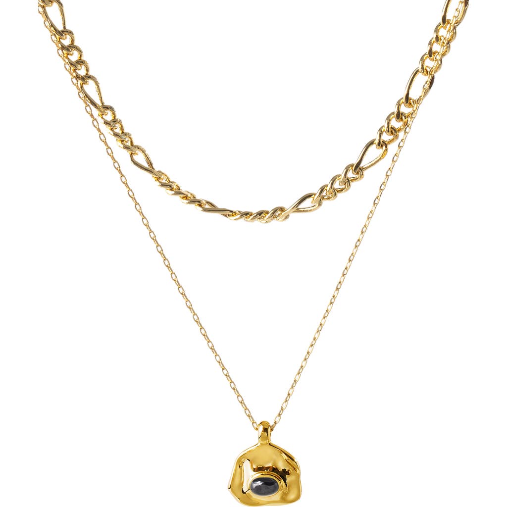 Classicharms Aria Gemstone Pendant Necklace and Figaro Chain Layering Set in Gold/noir Black  product