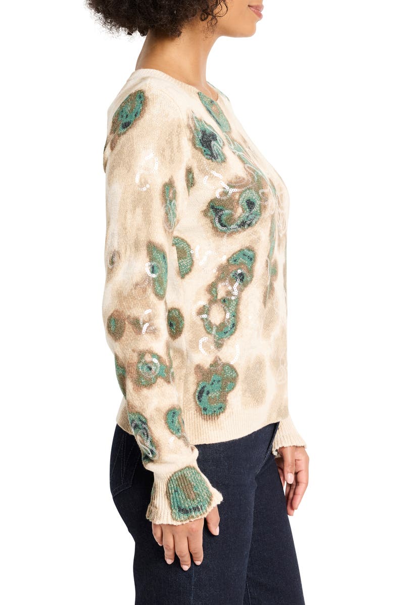 NIC+ZOE Camo Shine Crewneck Cotton Blend Sweater, Alternate, color, Neutral Multi