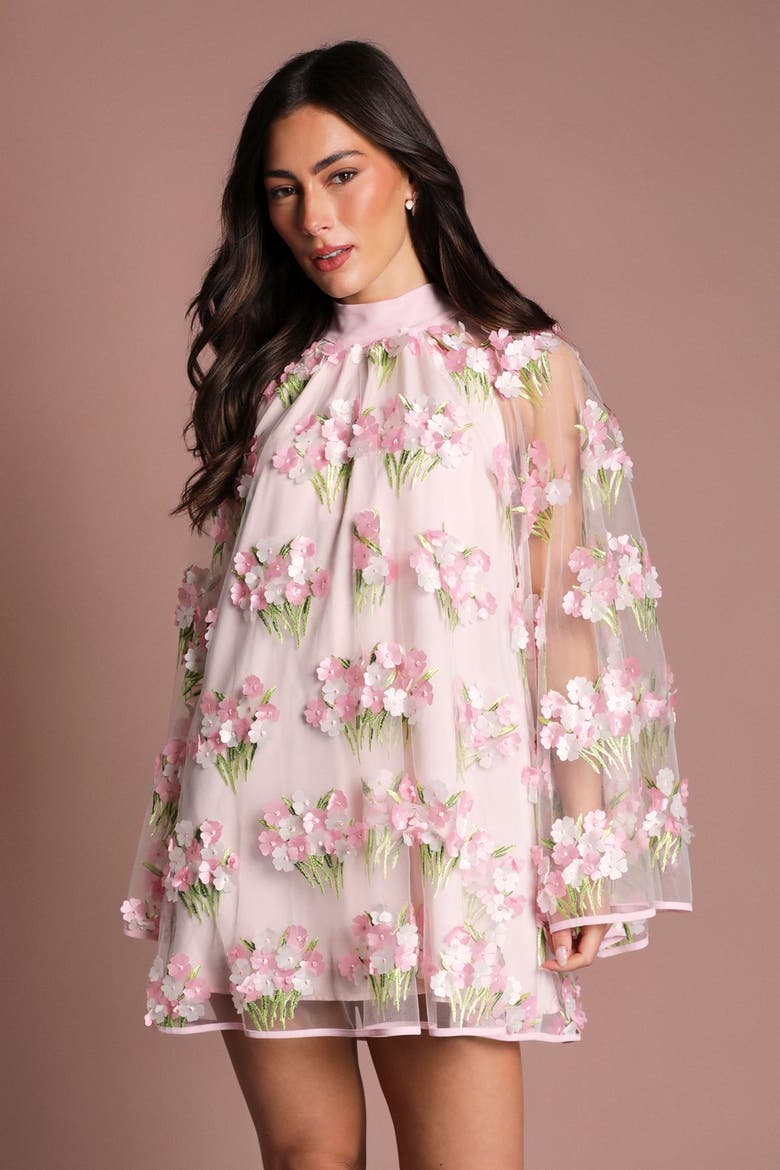Long Sleeve Mesh Shift Dress, Alternate, color, Pink