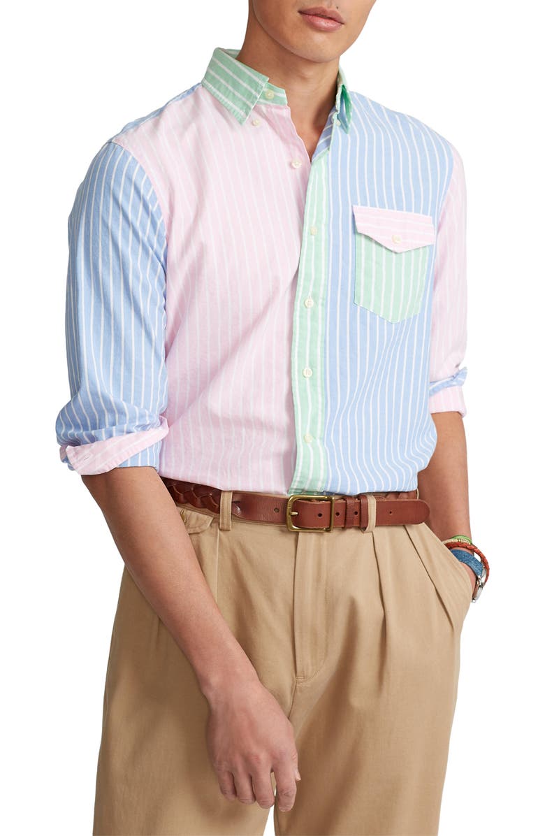 Polo Ralph Lauren Men's Colorblock Stripe Cotton Button-Down Shirt, Main, color, 