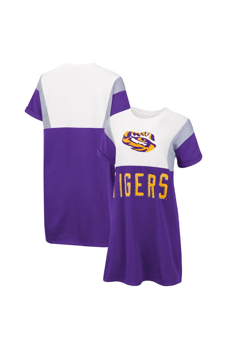 G-III 4HER BY CARL BANKS Women's G-III 4Her by Carl Banks Purple/White LSU Tigers 3rd Down Short Sleeve T-Shirt Dress, Main, color, 