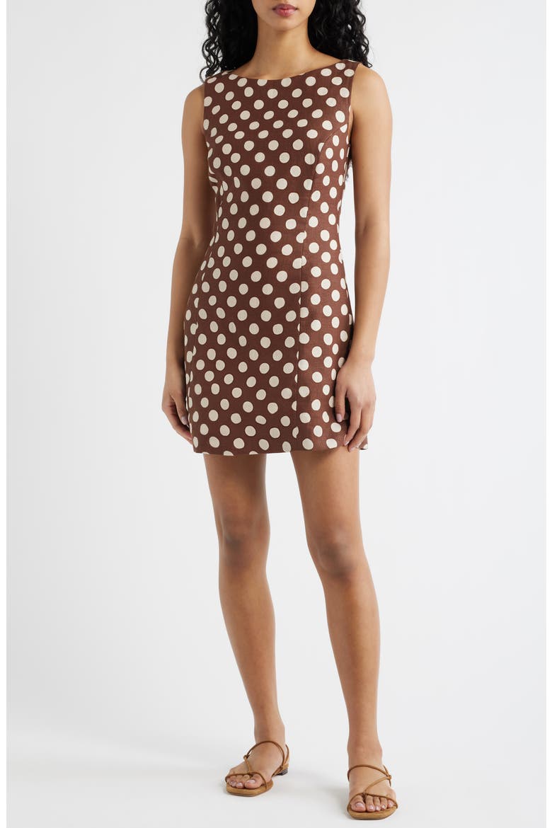 Lydie Polka Dot Linen Minidress, Main, color, CIOCCOLATO DOT