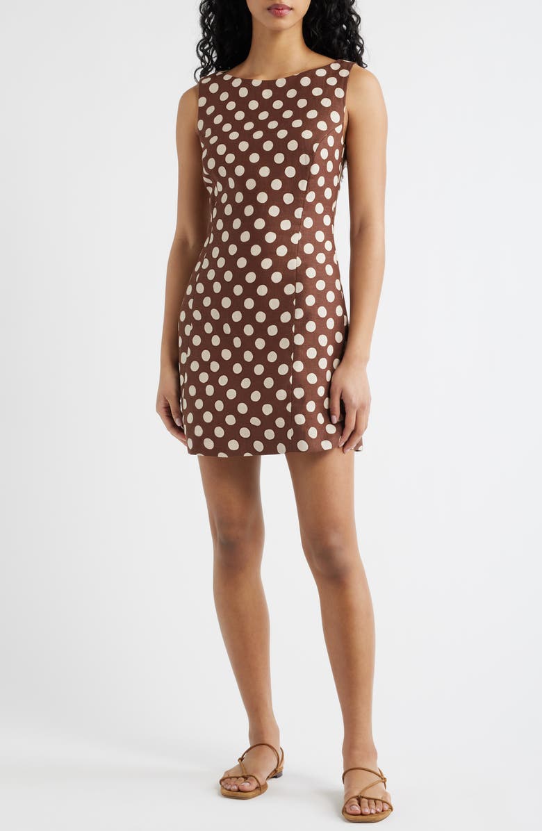 Faithfull the Brand Lydie Polka Dot Linen Minidress, Main, color, Cioccolato Dot