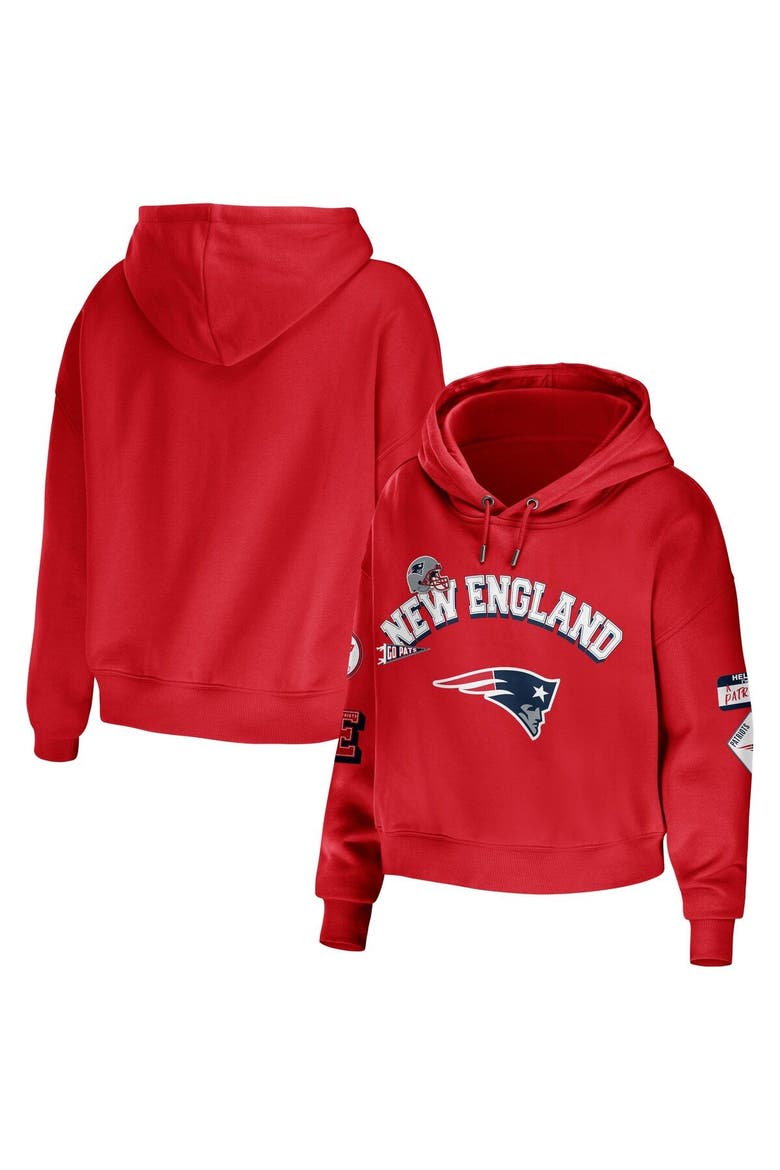 Women's WEAR by Erin Andrews Red New England Patriots Modest Cropped Pullover Hoodie, Main, color, Red
