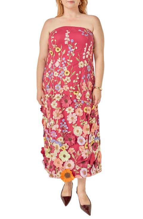Floral Embroidered Strapless Maxi Dress