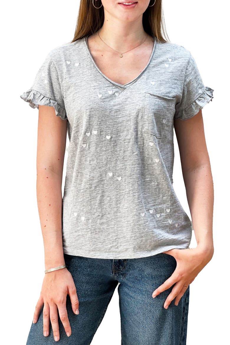 Heart Cluster Embroidered T-Shirt, Main, color, HEATHER GREY