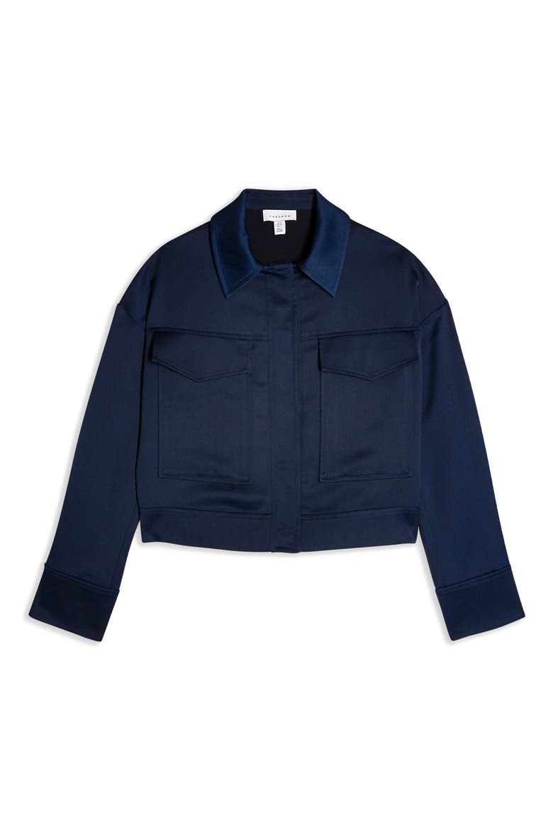 Cropped Satin Utility Jacket, Alternate, color, NAVY BLUE