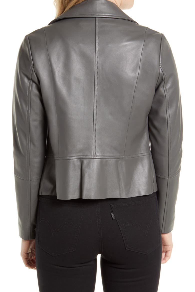 Peplum Lambskin Leather Moto Jacket, Alternate, color, MOONLIGHT GREY