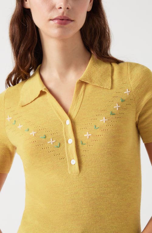 Lk Bennett Womens Fiona Floral-embroidered Cotton And Wool-blend Top Mul-yellow Xs In Yellow