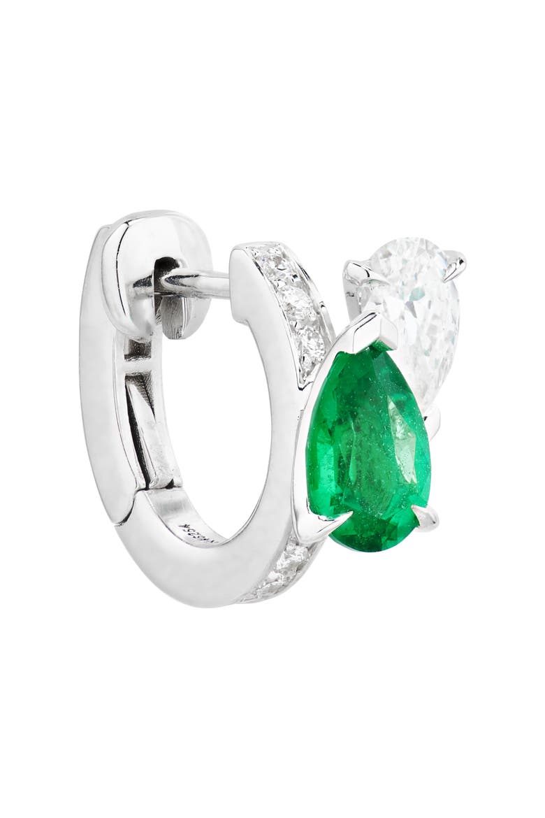 Serti Sur Vide Diamond & Emerald Single Hoop Earring, Alternate, color, WHITE GOLD/ EMERALD