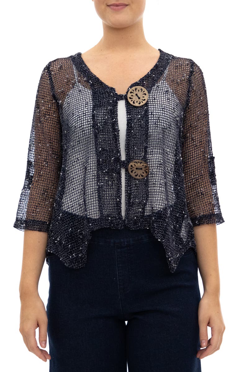 Nina Leonard Open Knit Bolero Cardigan, Main, color, Navy