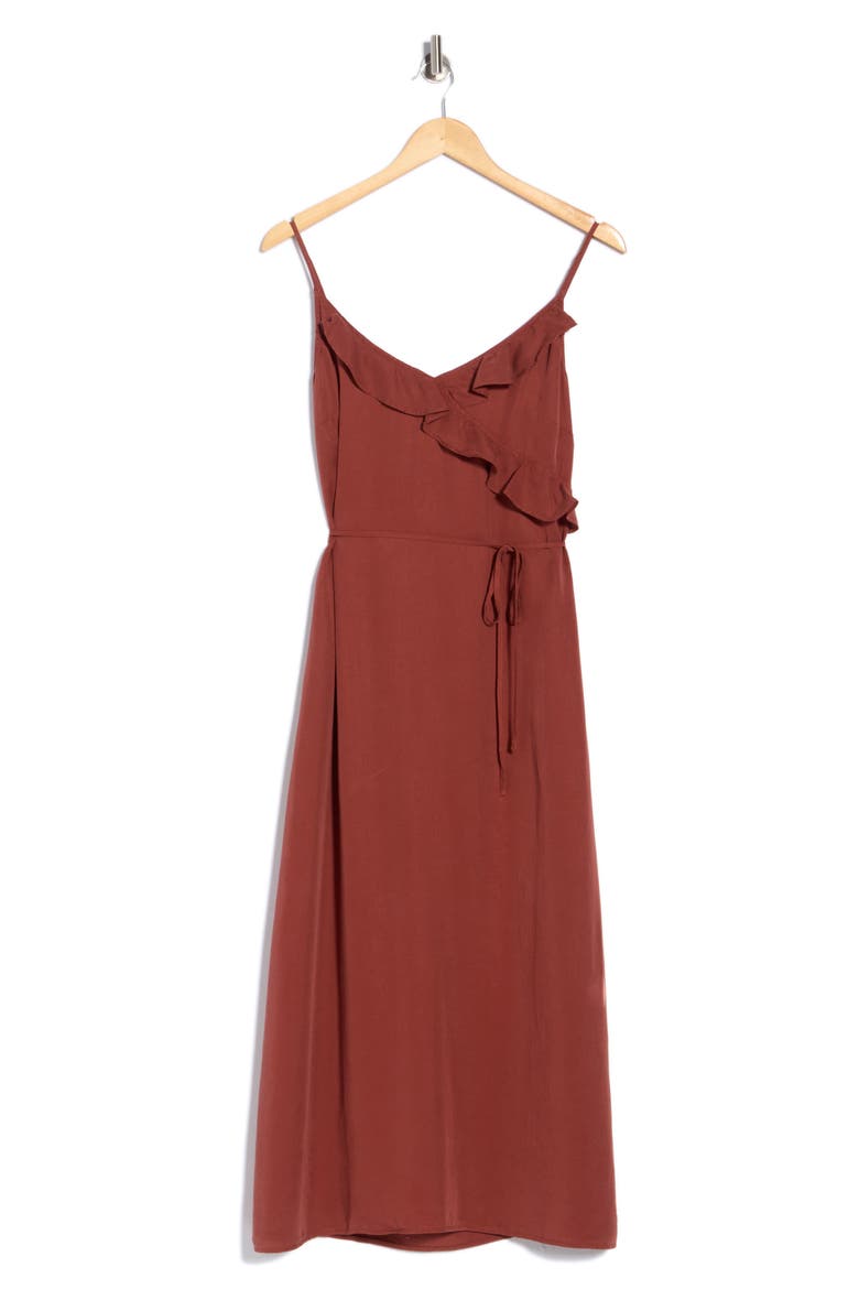 Ruflfe Faux Wrap Removable Tie Belt Midi Dress, Alternate, color, HARVEST RED