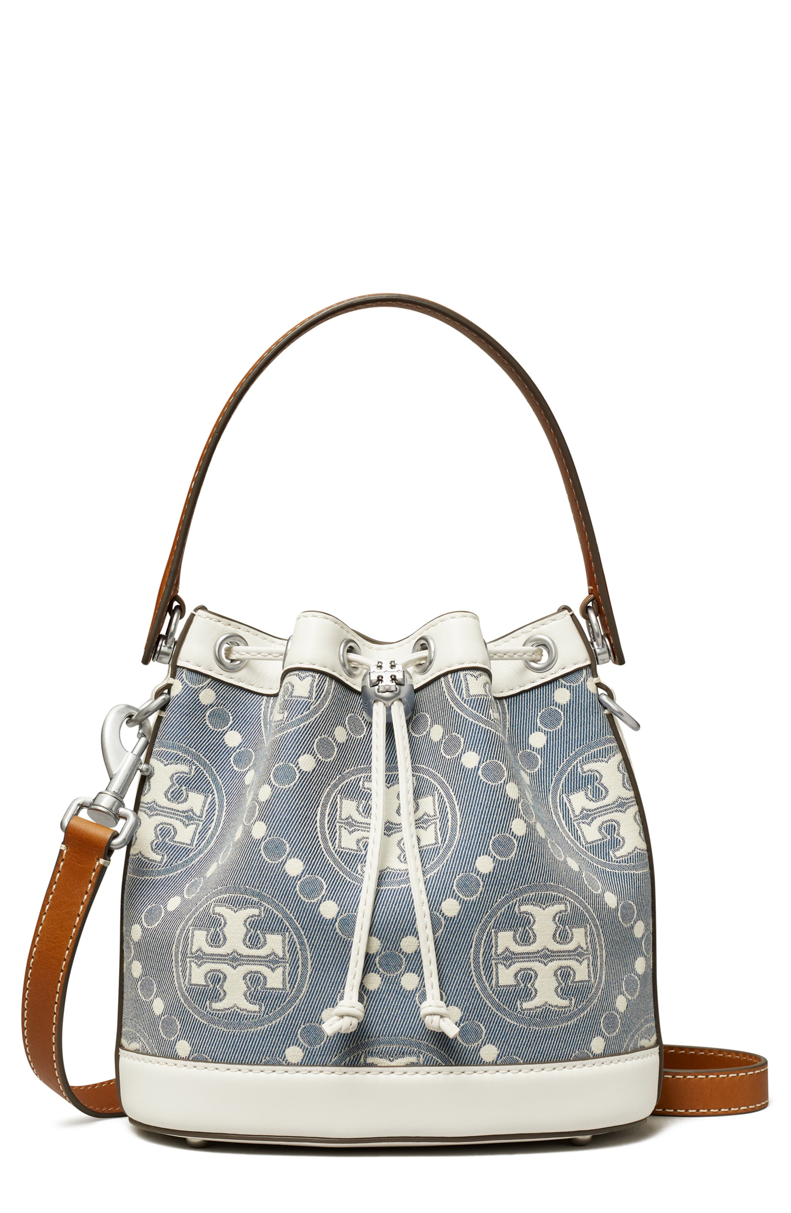 Tory Burch T Monogram Denim Bucket Bag, Main, color, 