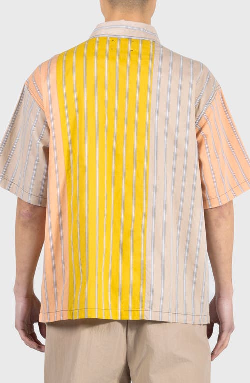 Pleasures Garner Regular Fit Zip Front Short Sleeve Shirt In Peach