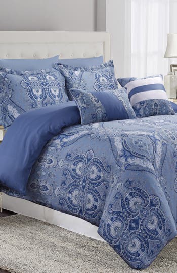 Azores Home Atlantis Cotton Duvet Cover & Sham Set In Blue