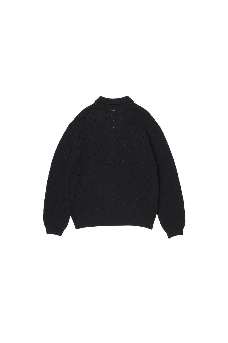 Eyelet Knitted Zip-Up, Alternate, color, Black