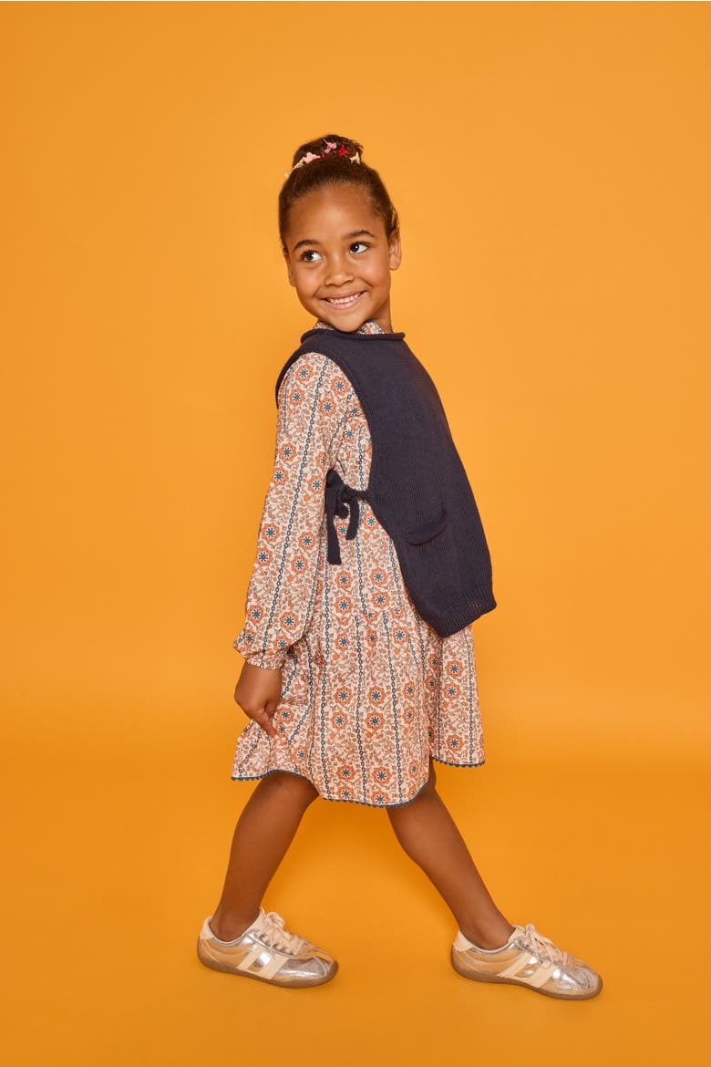 Kids' Long Sleeve Positano Dress, Alternate, color, Verbier Vines Orange