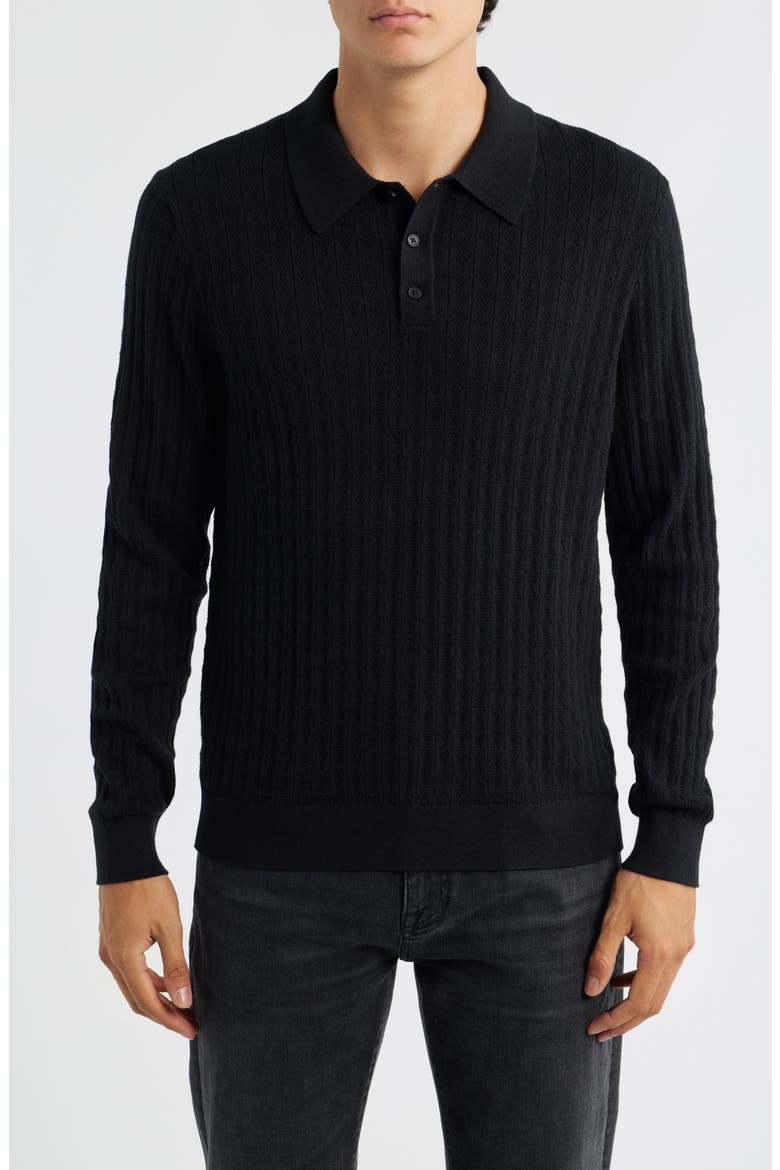 Oban Black Diamond Stripe Cotton & Cashmere Polo Sweater, Main, color, BLACK