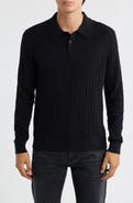 Wax London Oban Black Diamond Stripe Cotton & Cashmere Polo Sweater