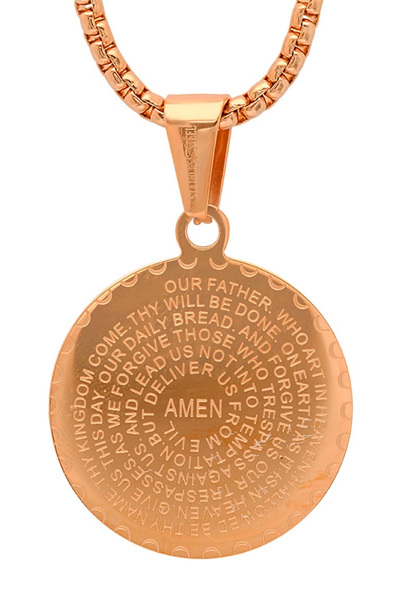18K Rose Gold Plaed Stainless Steel Lord's Prayer CZ Pendant Necklace, Alternate, color, ROSE