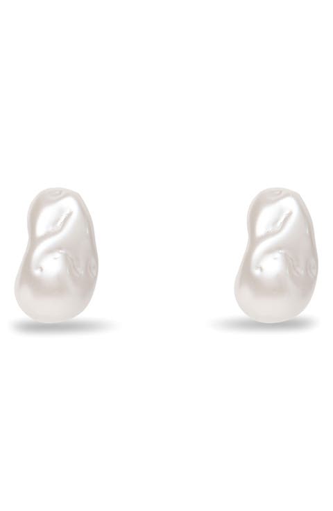Worth Ave Button Faux Pearl Stud Earrings