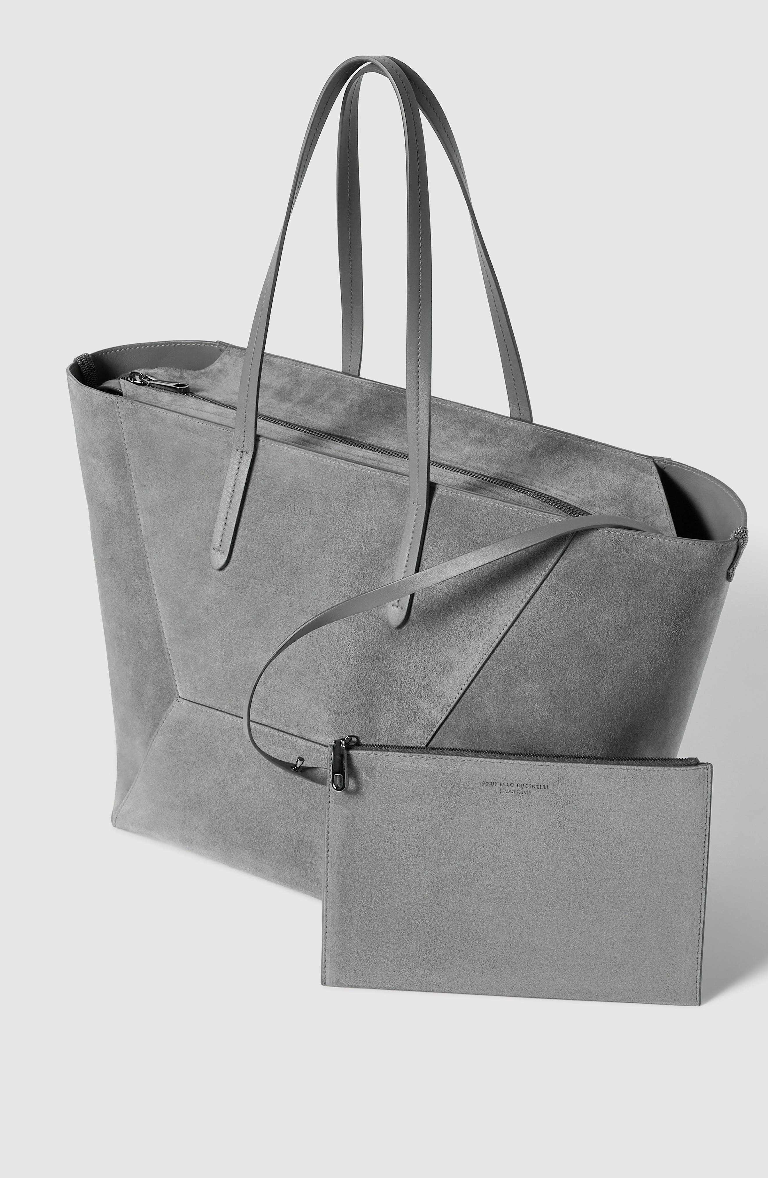 BC Duo bag in suede with monili, Alternate, color, Stone Grey