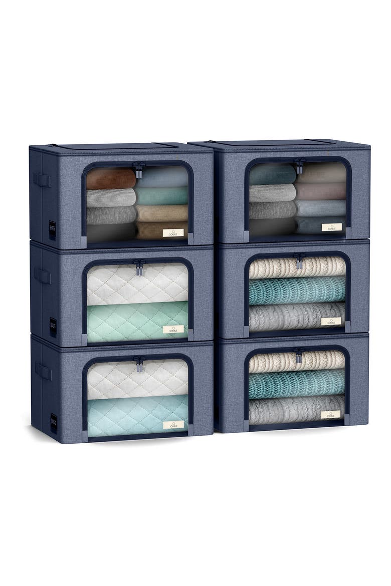 6-Pack Medium Foldable Storage Bins, Alternate, color, BLUE