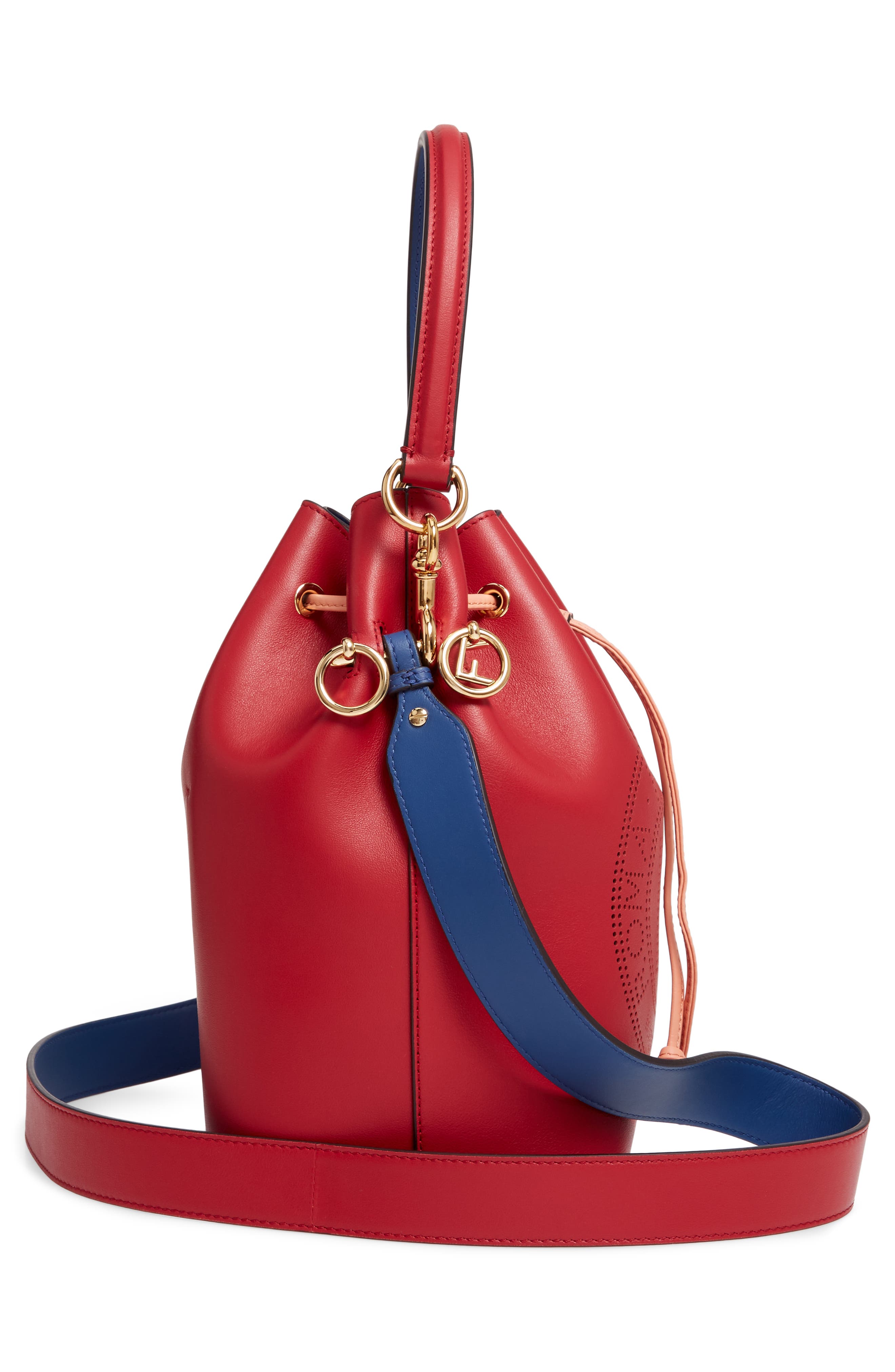 Fendi Mon Tresor Perforated Logo Leather Bucket Bag, Alternate, color, 