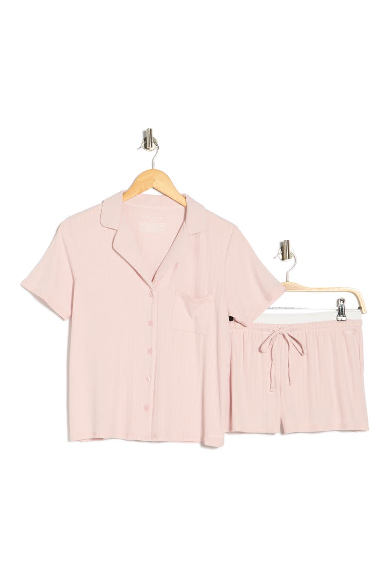 Notched Short Sleeve Top & Shorts Pajamas, Alternate, color, WISTERIA BLOOM