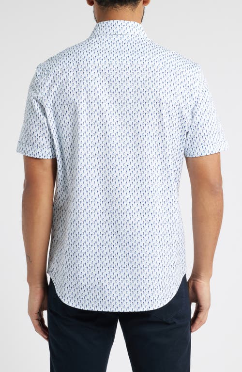 Bugatchi Miles Ooohcotton® Golfer Print Short Sleeve Button-up Shirt In Ice