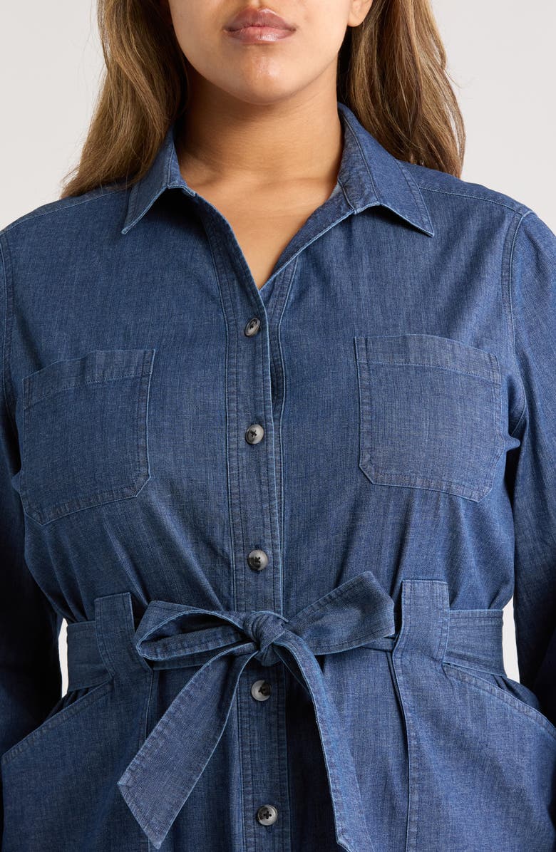 Jones New York Pork Chop Long Sleeve Stretch Denim Shirtdress, Alternate, color, 