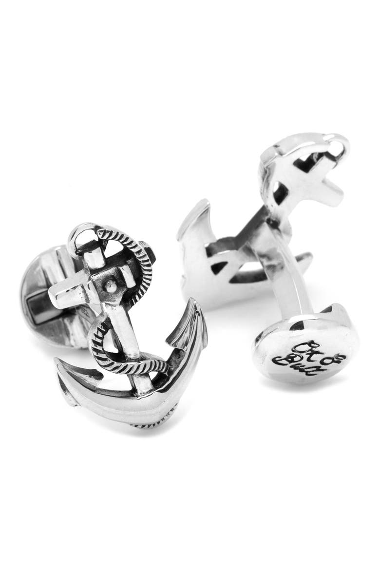 Silver Anchor Cuff Links, Alternate, color, SILVER