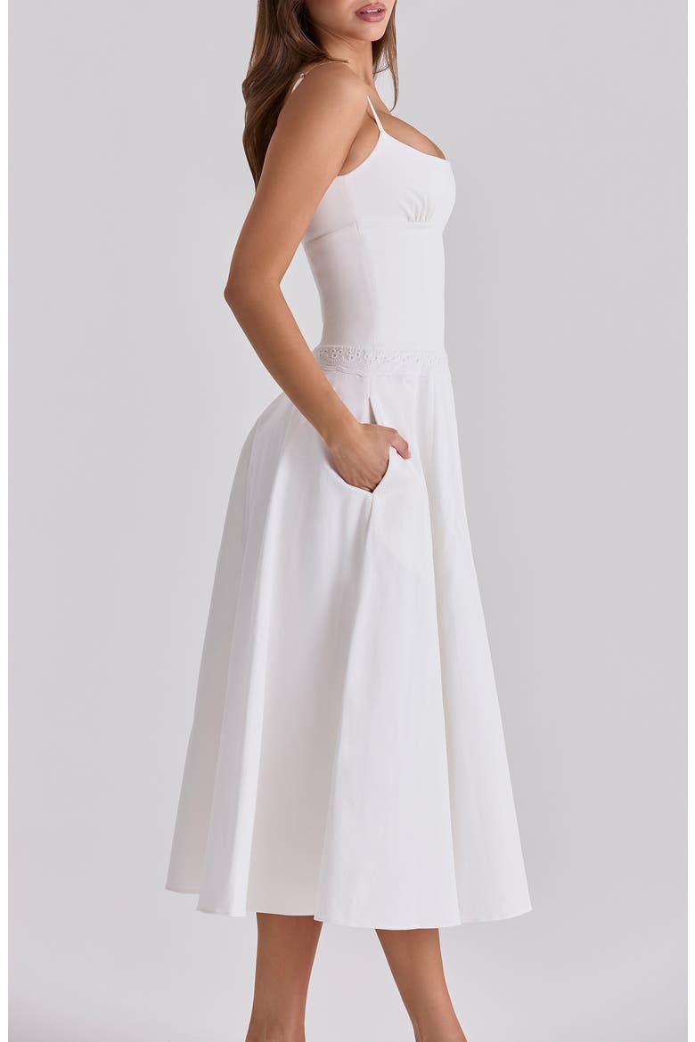 Liora Eyelet Trim Cotton Midi Dress, Alternate, color, WHITE