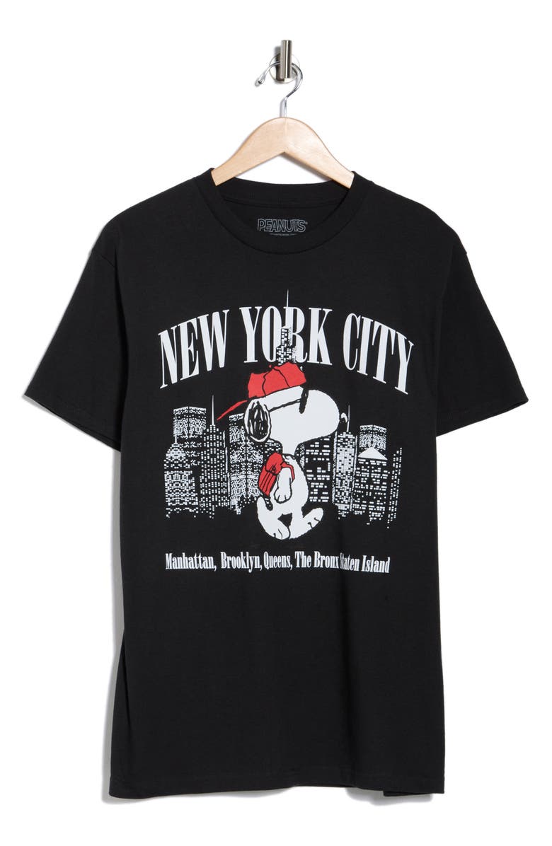 The Forecast Agency Peanuts Snoopy Walk NY Graphic T-Shirt, Alternate, color, Black
