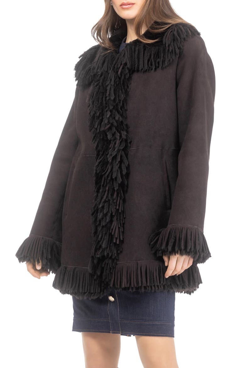 Genuine Shearling Lamb Jacket, Fringes, Main, color, Dark Brown