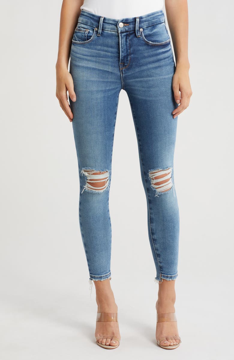 Good American Good Petite Ripped Step Hem Skinny Jeans, Main, color,