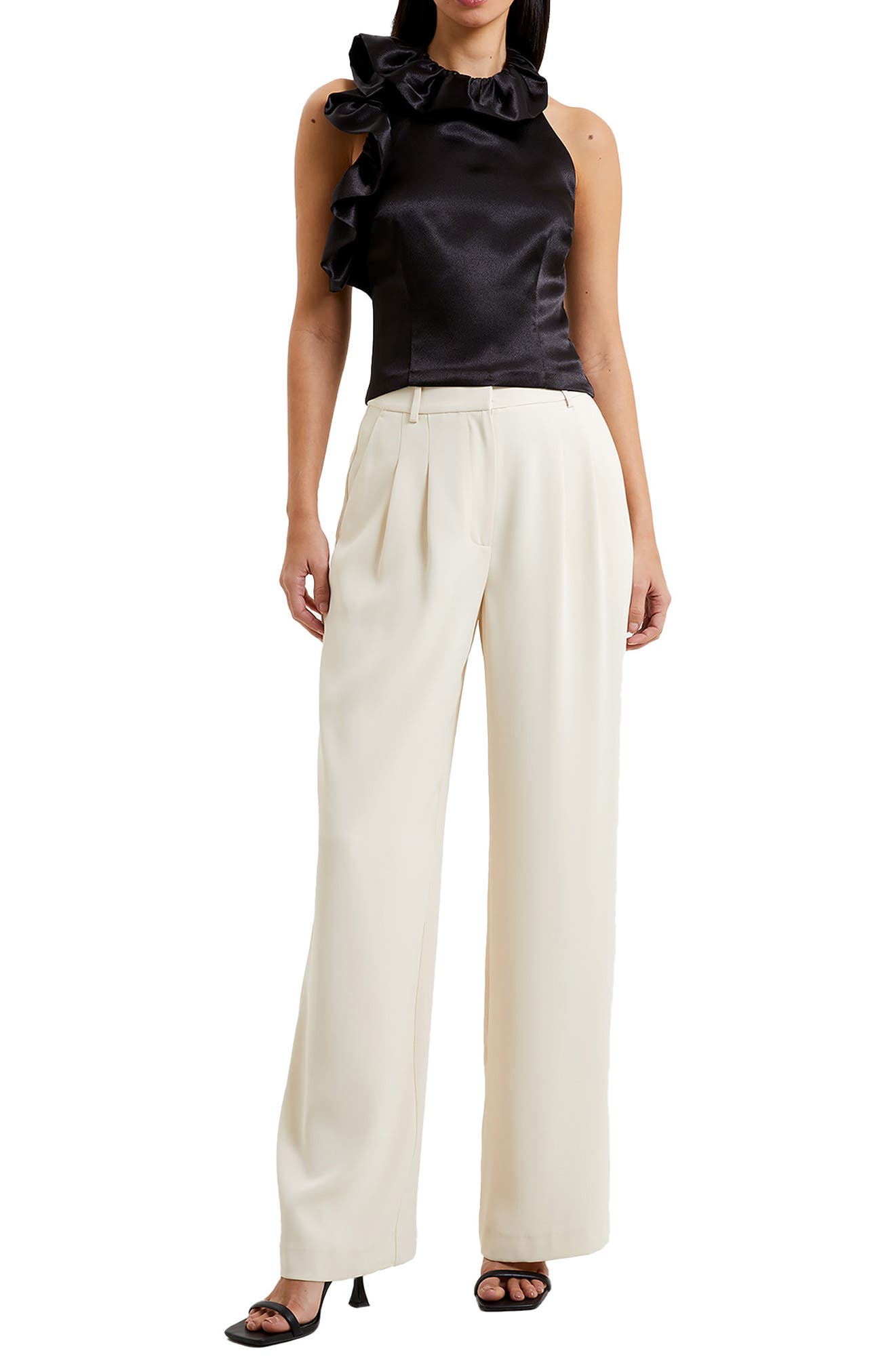 French Connection Adora Ruffle Satin Halter Top (Women) | Nordstrom