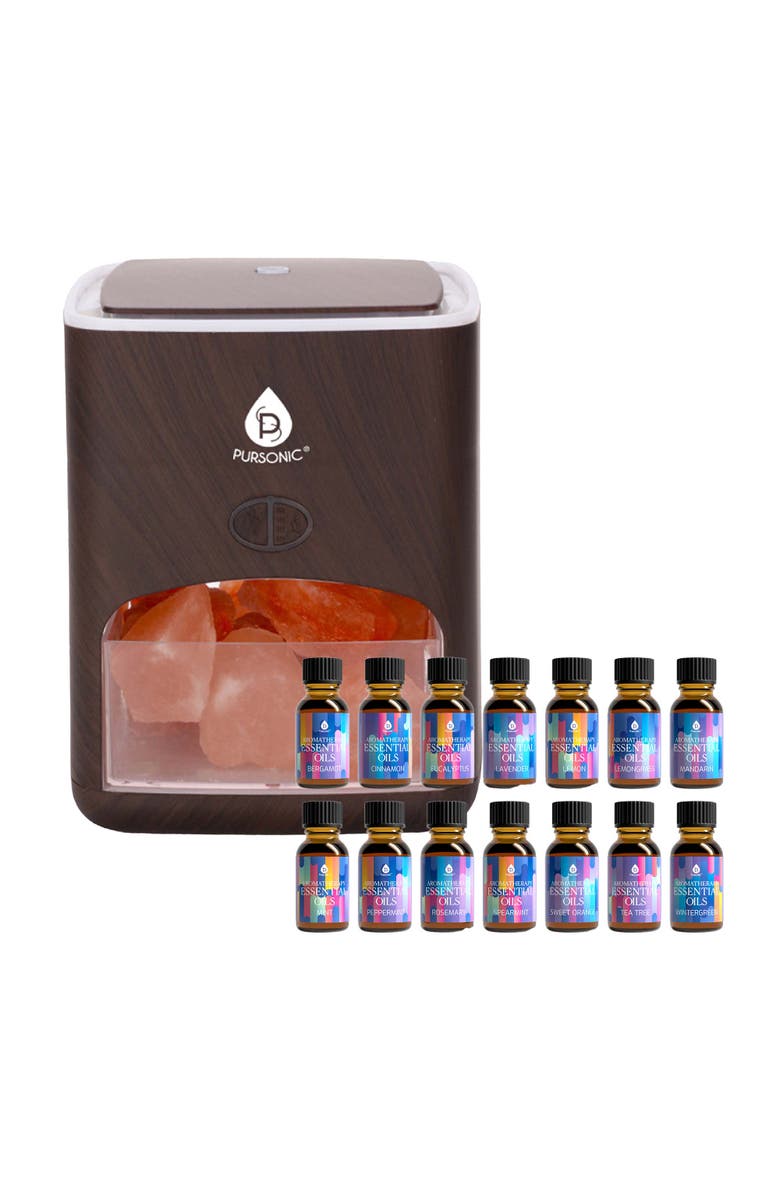 PURSONIC Himalayan Salt Diffuser & 14 Pack Essential Oils Set, Main, color, Multicolor