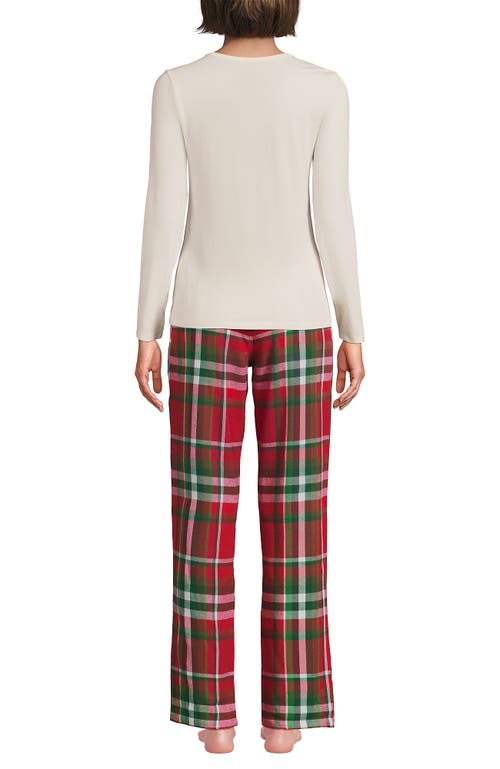 Lands' End Pajama Set Knit Long Sleeve T-shirt And Flannel Pants In Multi