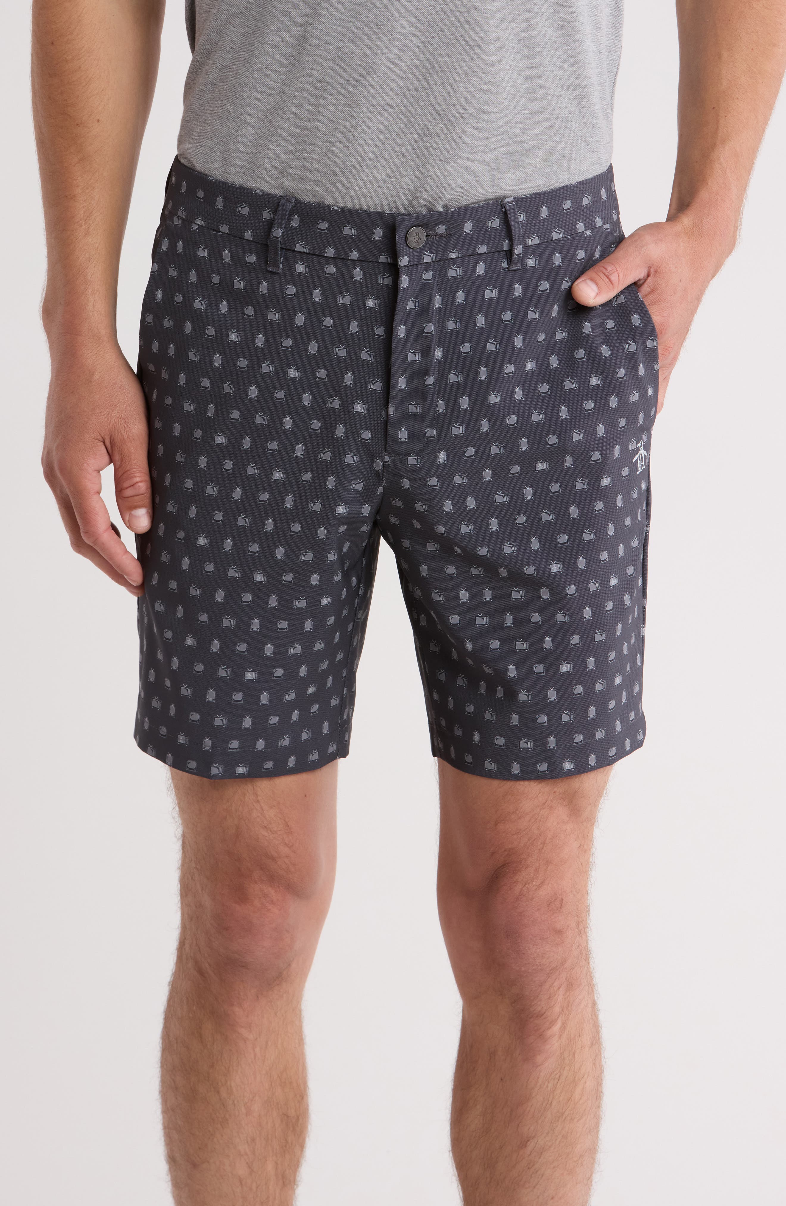 ORIGINAL PENGUIN GOLF TV Print Stretch Twill Golf Shorts